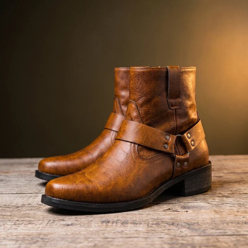 Bottines en Cuir Vintage Homme Rouen – Boots à Lacets et Zip Latéral, Semelle Antidérapante