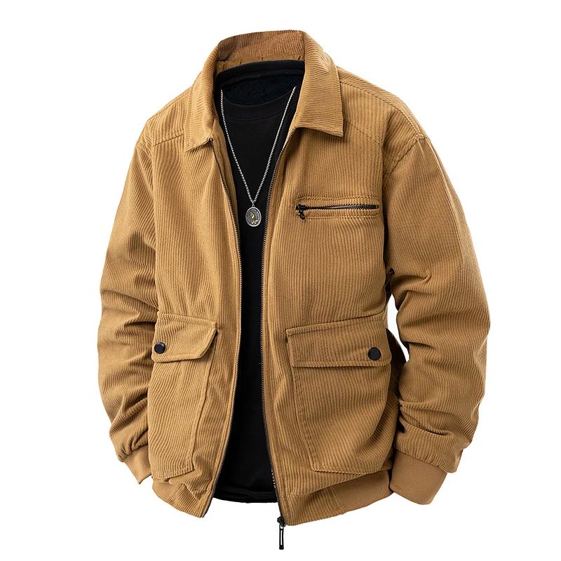 Veste en Velours Côtelé Homme Carnac – Veste Trucker Zippée Multi-Poches Style Rétro