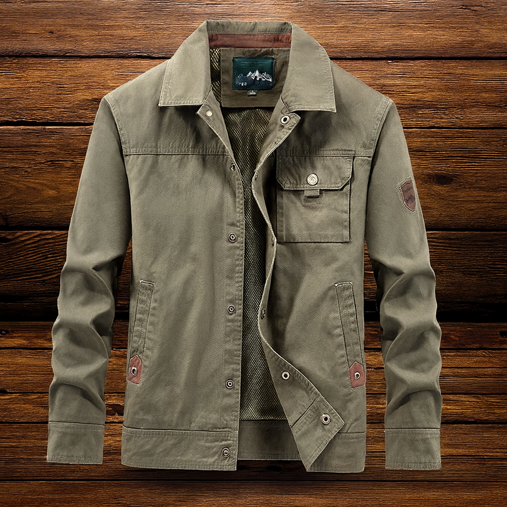 Veste de Terrain Homme Fougères – Manteau Imperméable Coupe-Vent Isolé à Boutons Pression