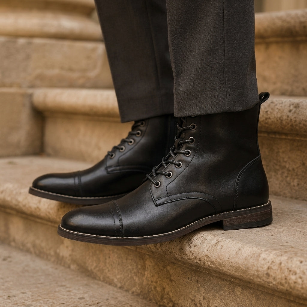 Bottines en Cuir Homme Ravel – Boots à Lacets et Zip Latéral, Bout Large et Semelle Antidérapante