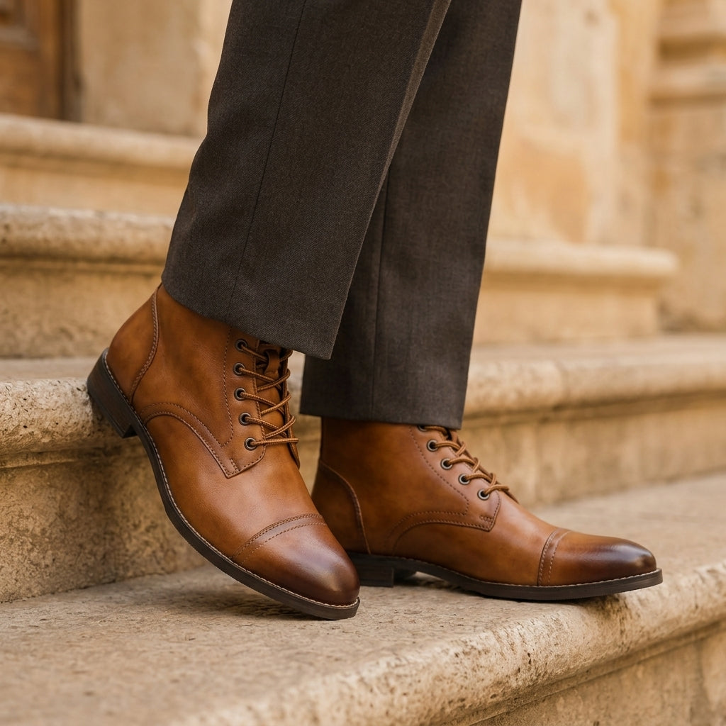 Bottines en Cuir Homme Ravel – Boots à Lacets et Zip Latéral, Bout Large et Semelle Antidérapante