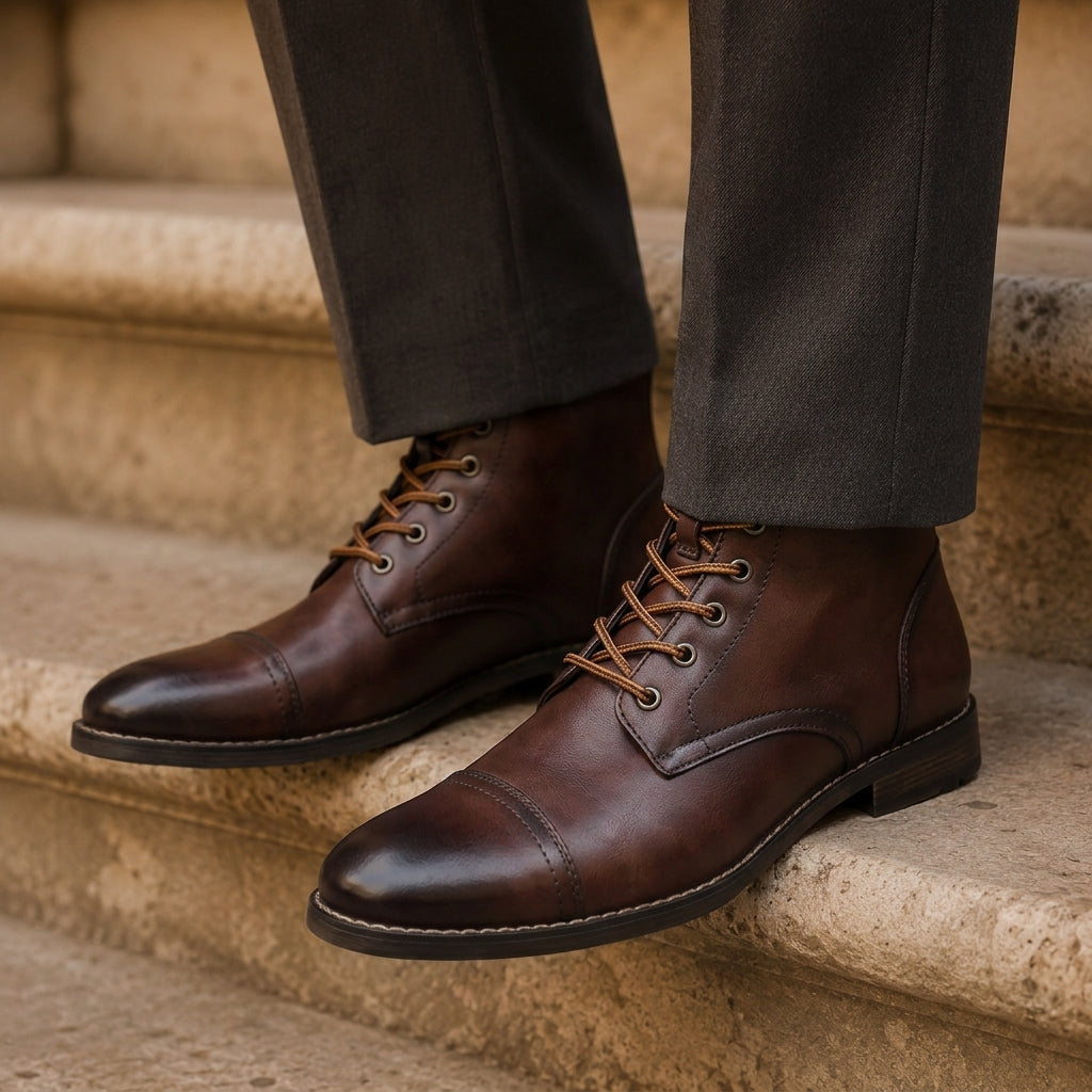 Bottines en Cuir Homme Ravel – Boots à Lacets et Zip Latéral, Bout Large et Semelle Antidérapante