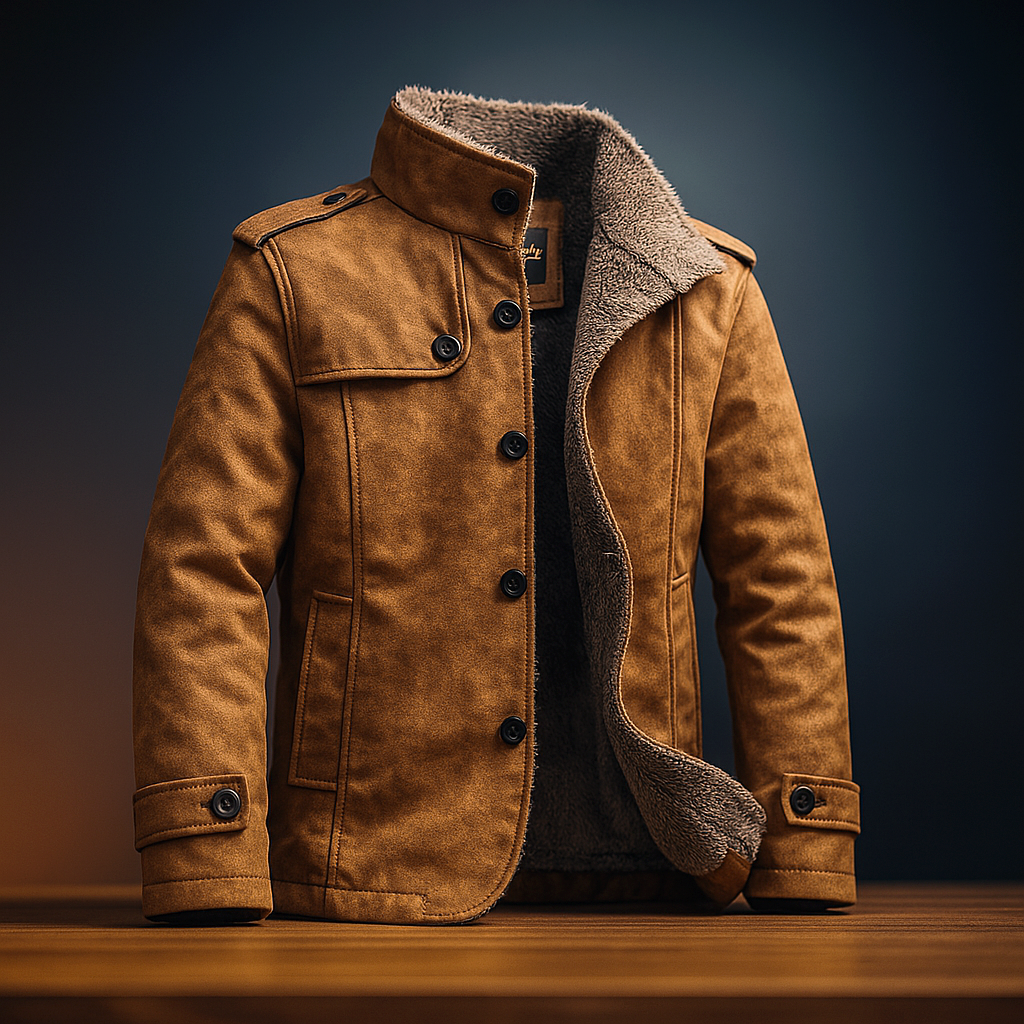 Pardessus en Daim Homme Tours – Manteau Long Suède Doublé Laine Mérinos à Épaulettes
