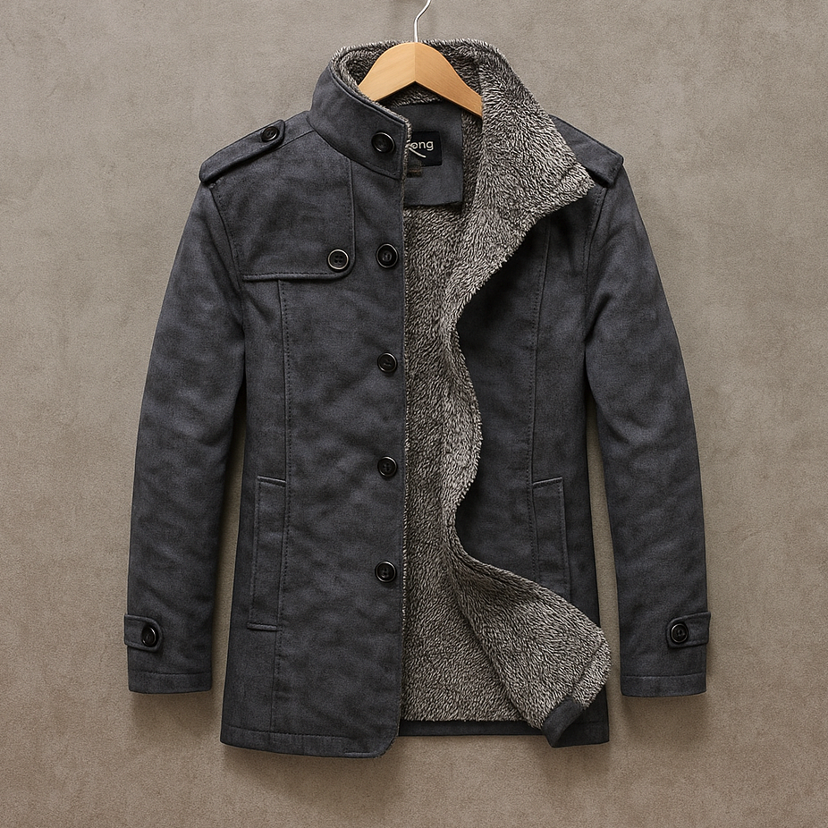 Pardessus en Daim Homme Tours – Manteau Long Suède Doublé Laine Mérinos à Épaulettes