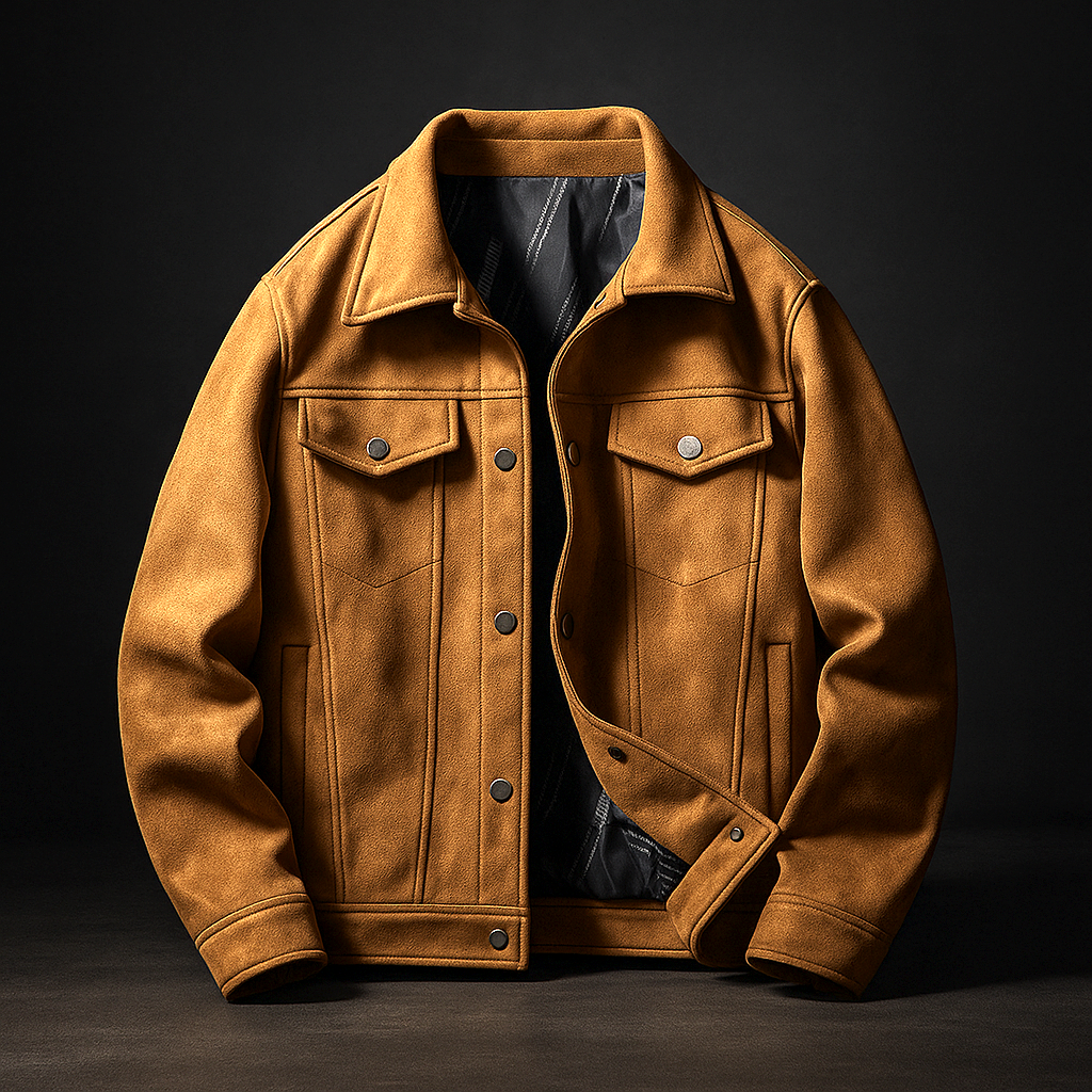 Veste en Daim Homme Orléans – Blouson Suède Structuré à Pressions et Poches Poitrine