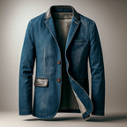 Blazer en Jean Homme Versailles – Veste Denim Ajustée à Col et Rabats en Cuir