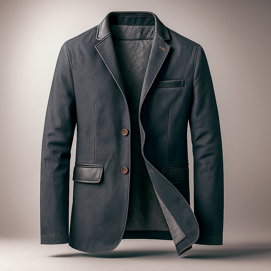 Blazer en Jean Homme Versailles – Veste Denim Ajustée à Col et Rabats en Cuir