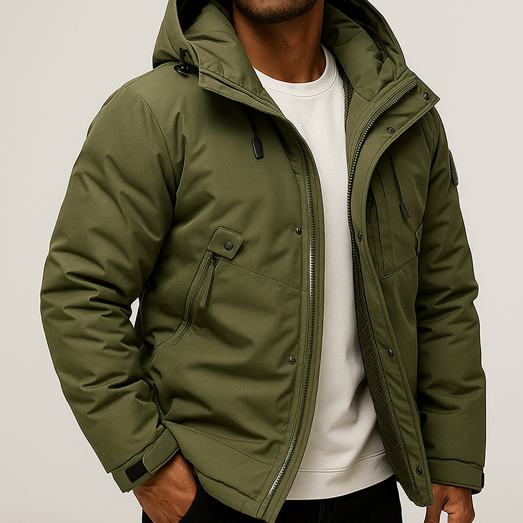 Manteau à Capuche Homme Brécourt – Doudoune Imperméable Garnie de Duvet de Canard, Chaude et Légère