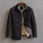Manteau en Laine Mérinos Homme Bourgogne – Pardessus Boutonné à Col Doux et Finitions Tartan