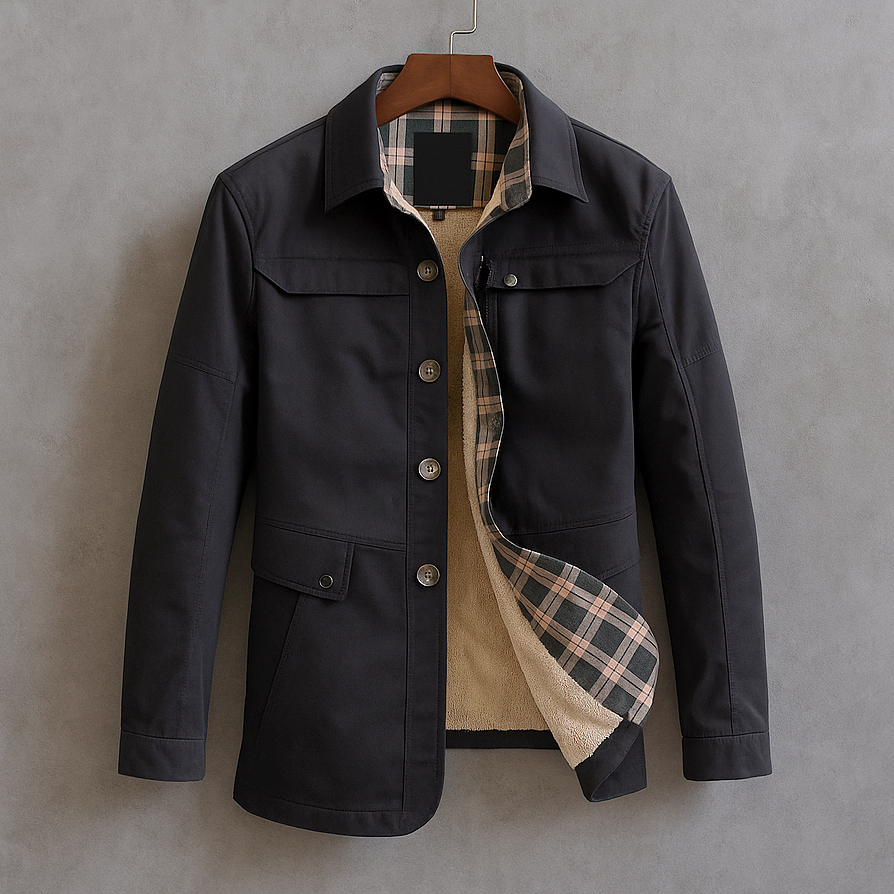 Manteau en Laine Mérinos Homme Bourgogne – Pardessus Boutonné à Col Doux et Finitions Tartan