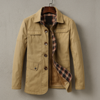 Manteau en Laine Mérinos Homme Bourgogne – Pardessus Boutonné à Col Doux et Finitions Tartan