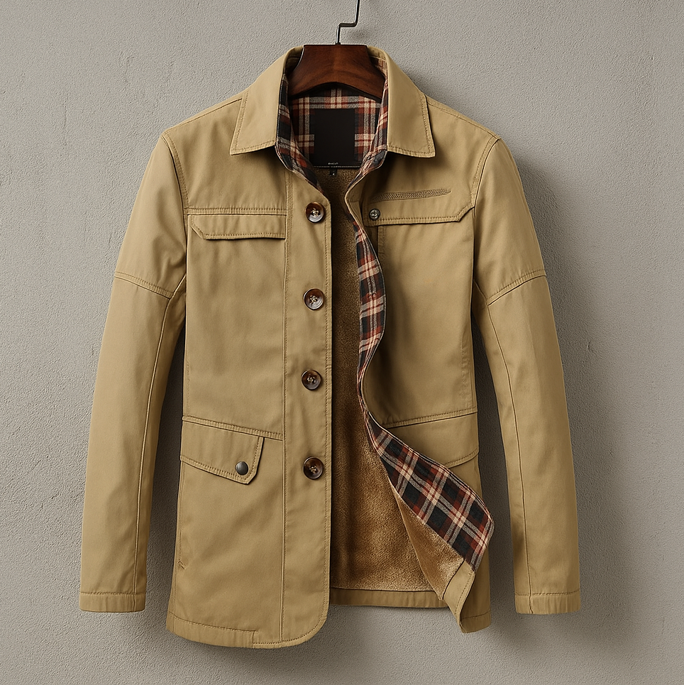 Manteau en Laine Mérinos Homme Bourgogne – Pardessus Boutonné à Col Doux et Finitions Tartan