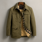 Manteau en Laine Mérinos Homme Bourgogne – Pardessus Boutonné à Col Doux et Finitions Tartan