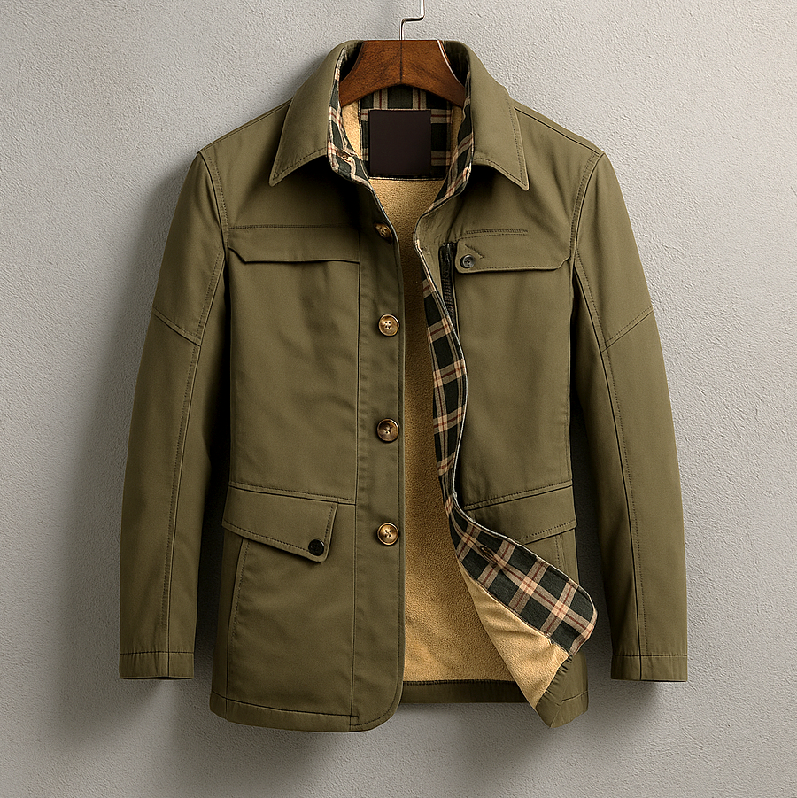 Manteau en Laine Mérinos Homme Bourgogne – Pardessus Boutonné à Col Doux et Finitions Tartan
