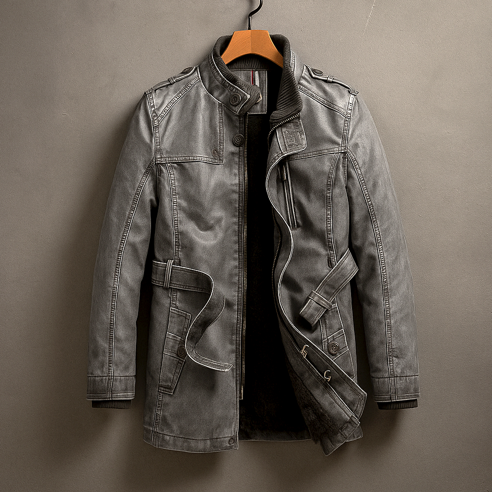 Manteau Long en Cuir Véritable Homme Lorient – Pardessus Cuir Doublé Laine Mérinos à Col Velours