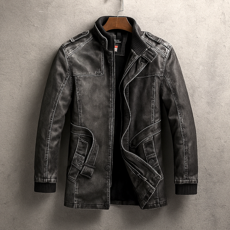Manteau Long en Cuir Véritable Homme Lorient – Pardessus Cuir Doublé Laine Mérinos à Col Velours