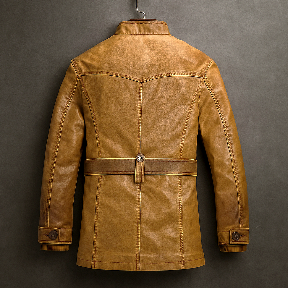 Manteau Long en Cuir Véritable Homme Lorient – Pardessus Cuir Doublé Laine Mérinos à Col Velours