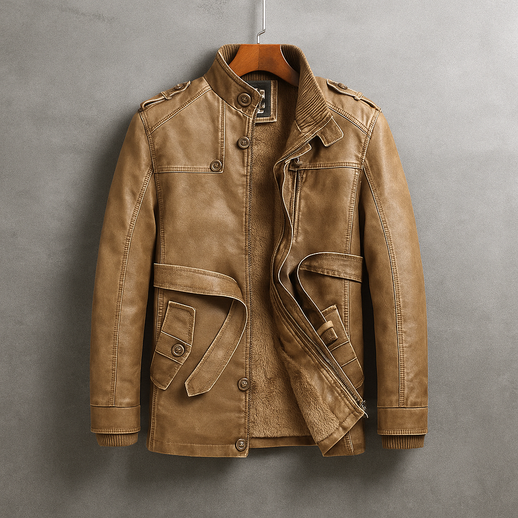 Manteau Long en Cuir Véritable Homme Lorient – Pardessus Cuir Doublé Laine Mérinos à Col Velours