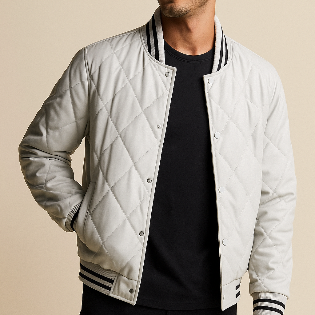 Blouson en Cuir Pleine Fleur Homme Clément – Veste Cuir Matelassée Vintage à Boutons Pression