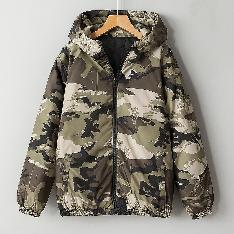 Manteau Camouflage Homme Florac – Doudoune à Capuche Matelassée Motif Camouflage Rétro