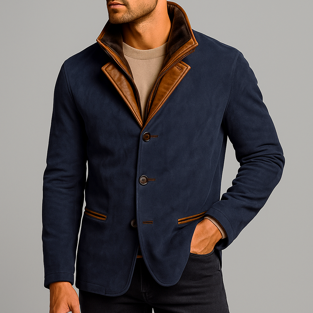 Veston en Daim Homme Sancerre – Veste de Costume Suède à Trois Boutons et Finitions Cuir