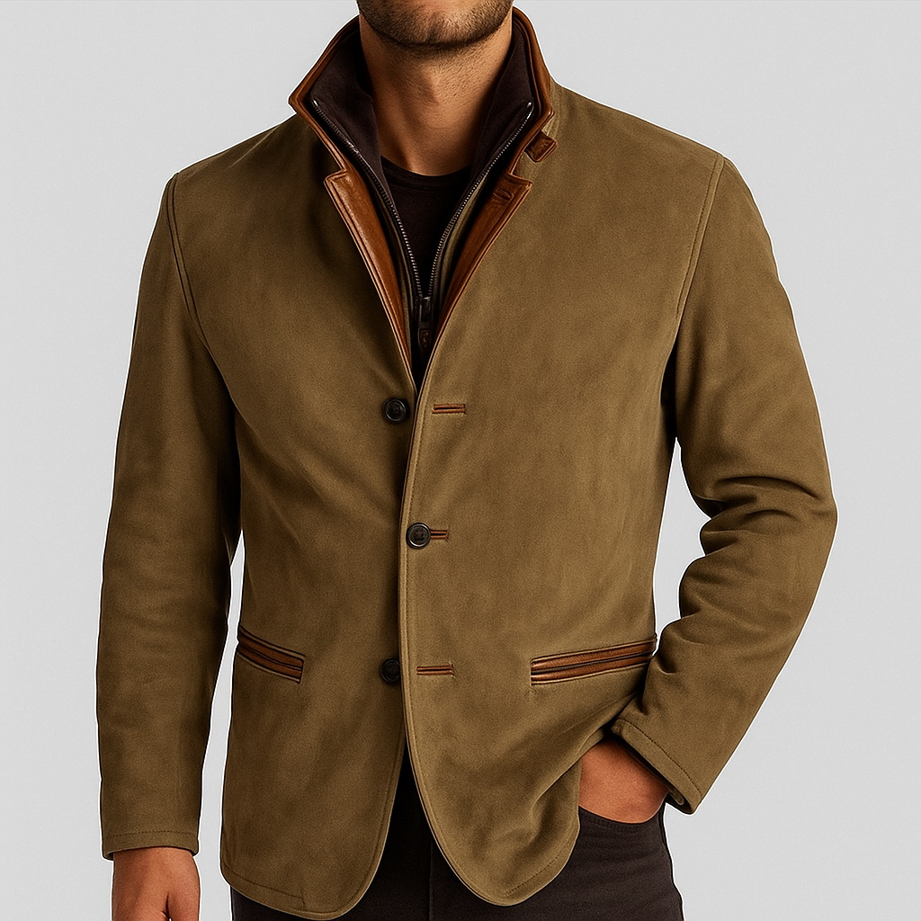 Veston en Daim Homme Sancerre – Veste de Costume Suède à Trois Boutons et Finitions Cuir