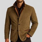 Veston en Daim Homme Sancerre – Veste de Costume Suède à Trois Boutons et Finitions Cuir