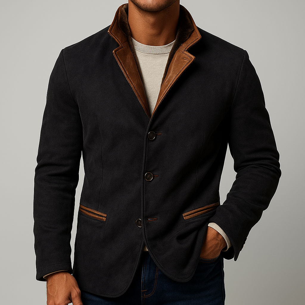 Veston en Daim Homme Sancerre – Veste de Costume Suède à Trois Boutons et Finitions Cuir