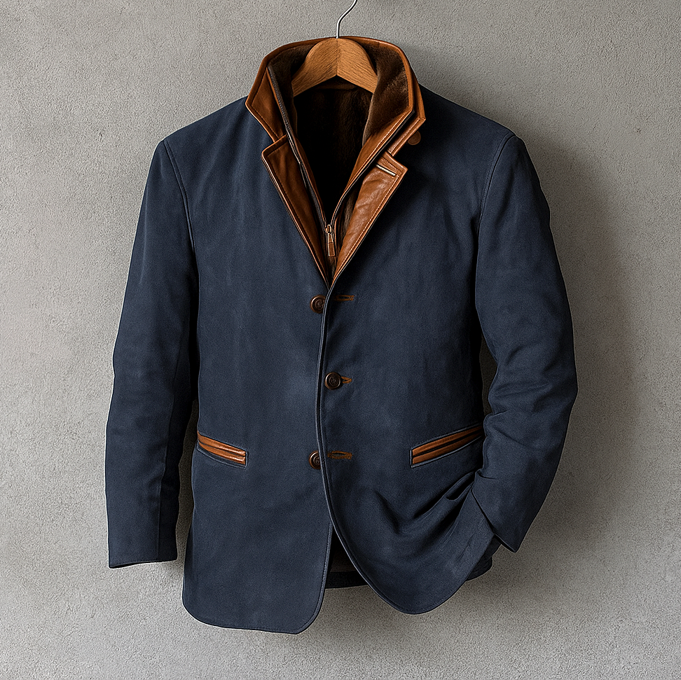 Veston en Daim Homme Sancerre – Veste de Costume Suède à Trois Boutons et Finitions Cuir