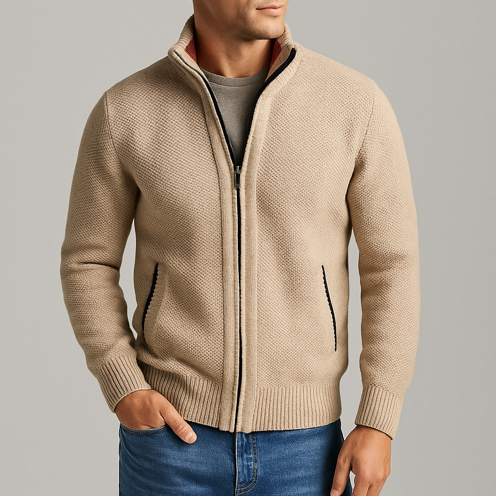 Veste Zippée Homme Cordes – Blouson en Coton Brossé Chaud à Finitions Contrastées