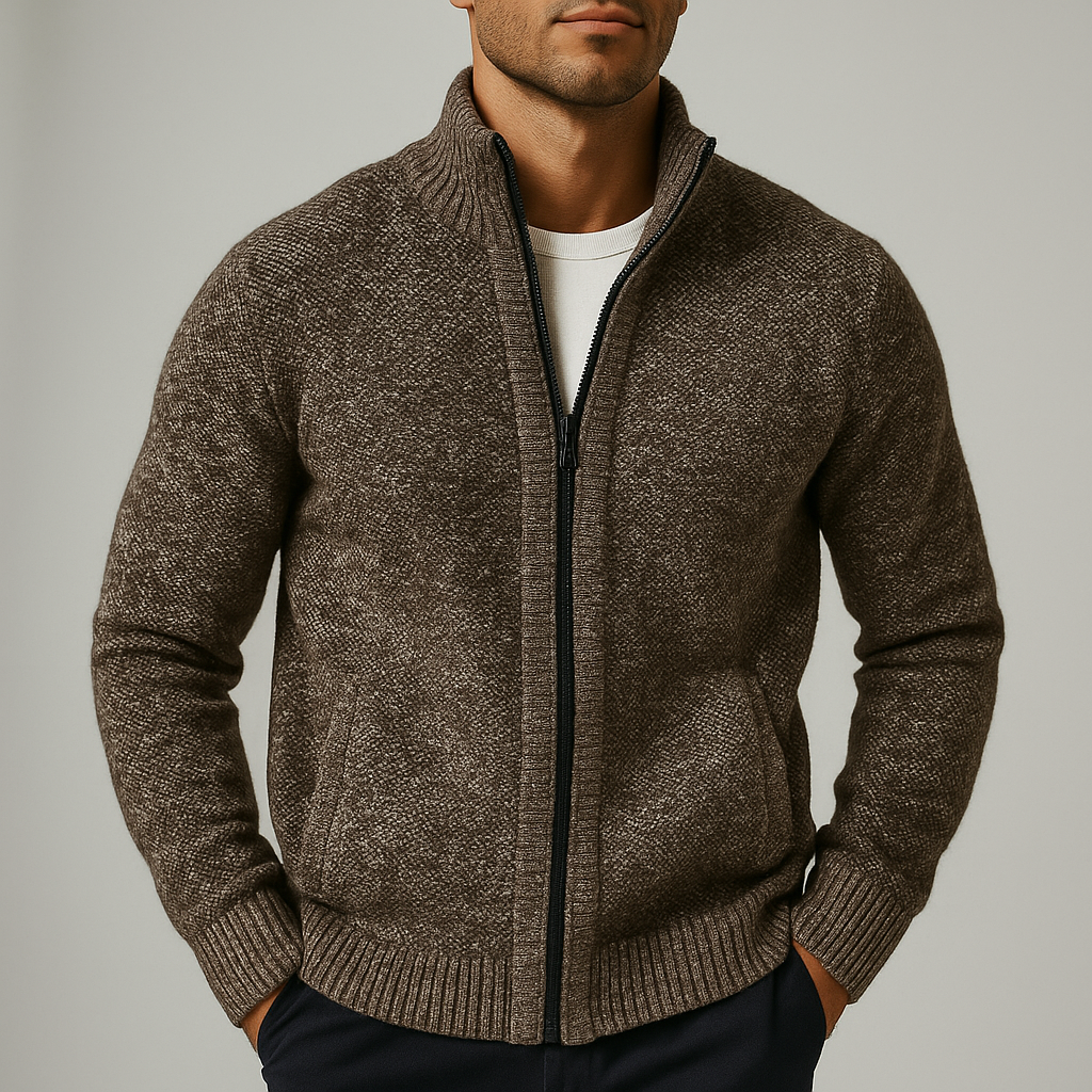 Veste Zippée Homme Cordes – Blouson en Coton Brossé Chaud à Finitions Contrastées