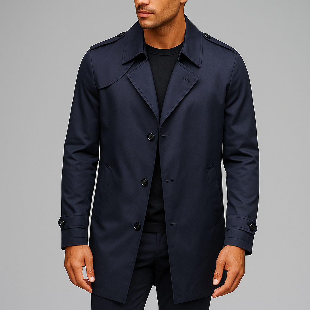 Pardessus Homme Duras – Manteau Mi-Long Ajusté à Épaulettes et Boutonnage Trois Boutons