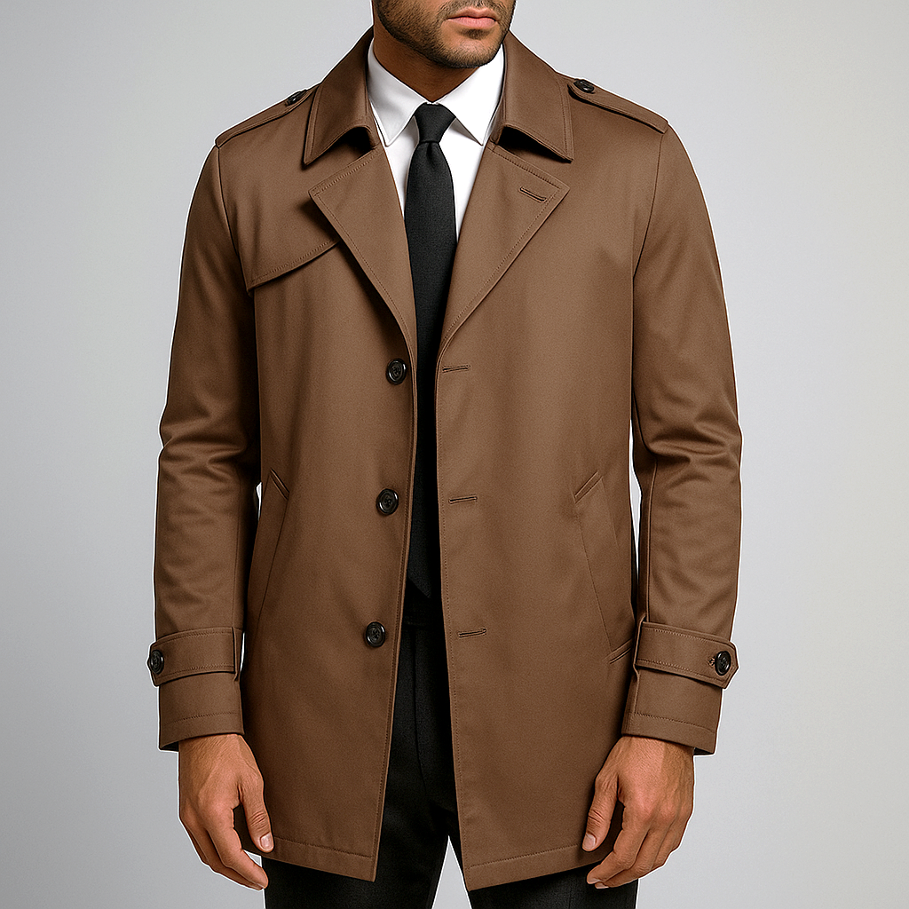 Pardessus Homme Duras – Manteau Mi-Long Ajusté à Épaulettes et Boutonnage Trois Boutons