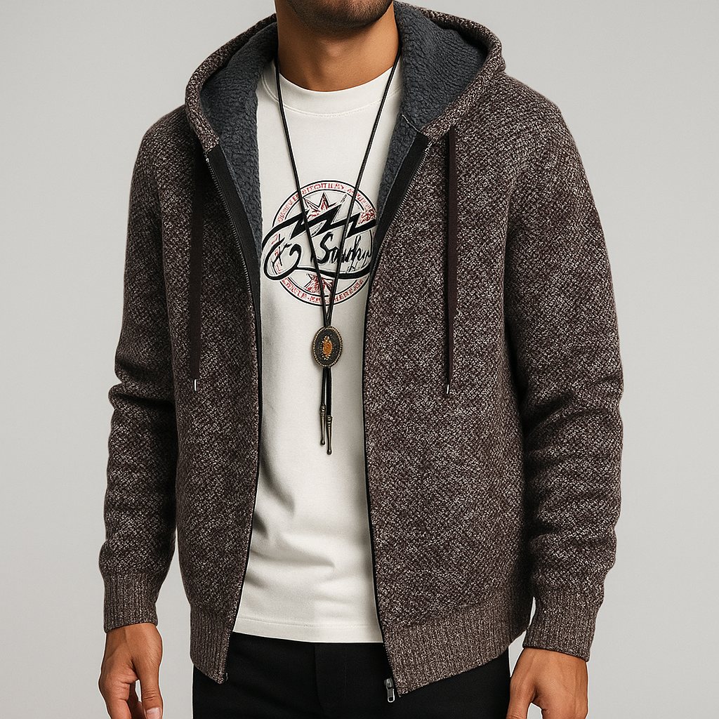 Sweat à Capuche Long Zippé Homme Hardelot – Hoodie Gaufré Doublé Polaire Coupe Longue