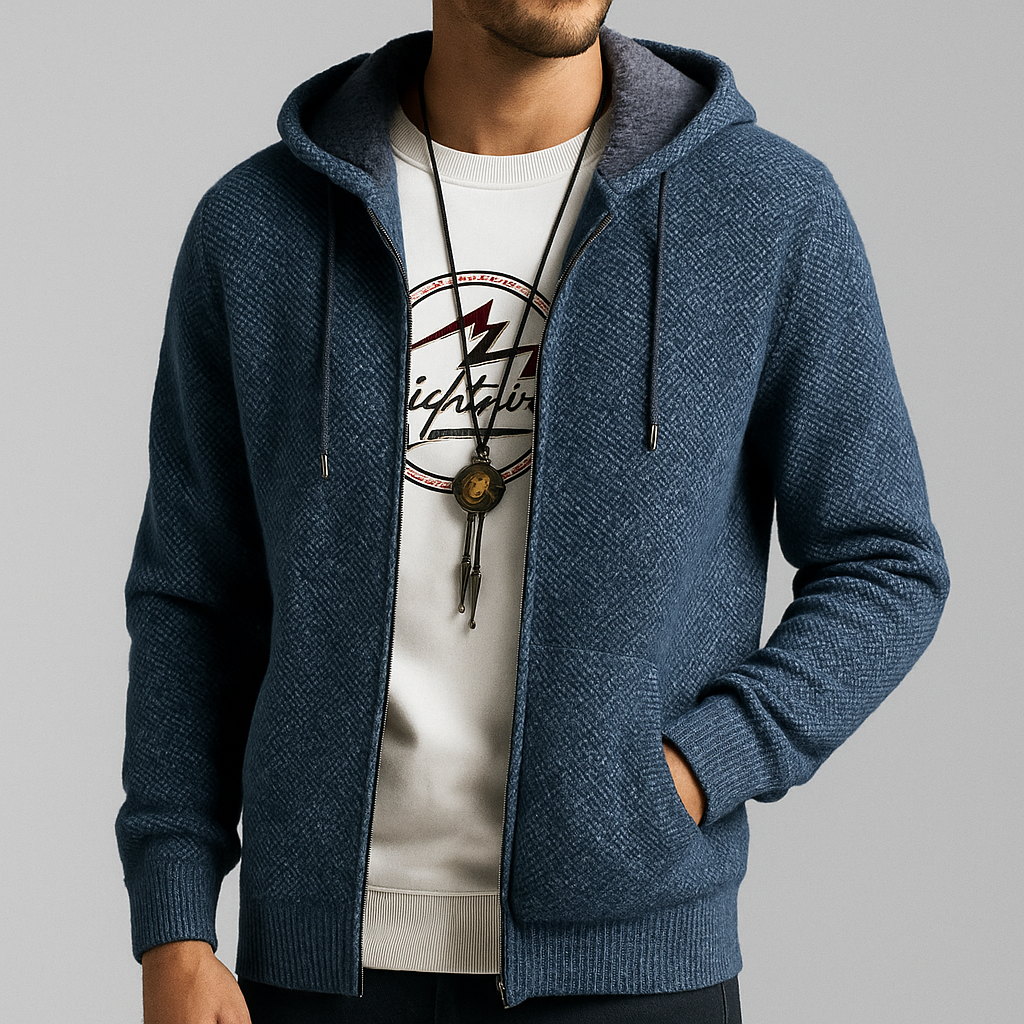 Sweat à Capuche Long Zippé Homme Hardelot – Hoodie Gaufré Doublé Polaire Coupe Longue