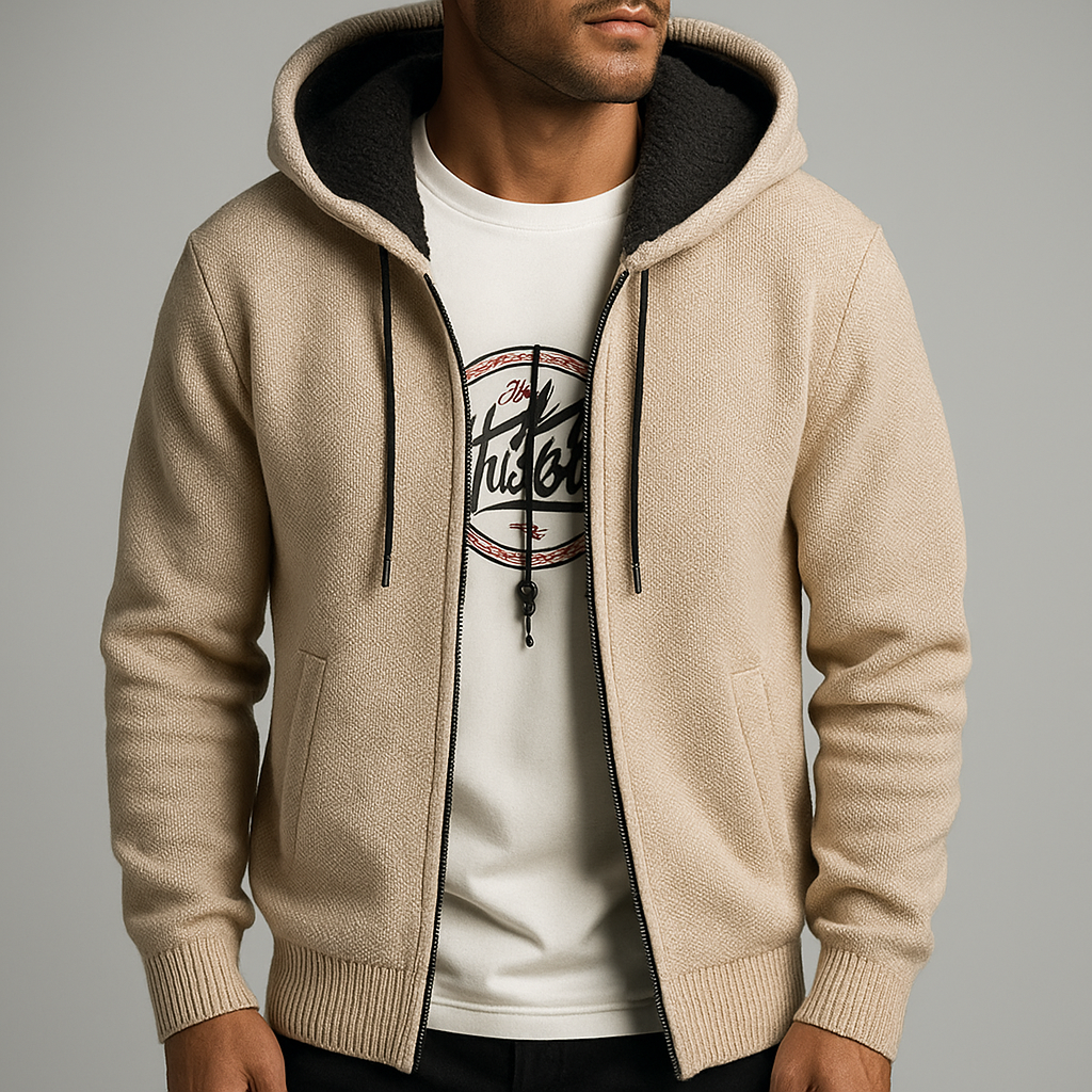 Sweat à Capuche Long Zippé Homme Hardelot – Hoodie Gaufré Doublé Polaire Coupe Longue