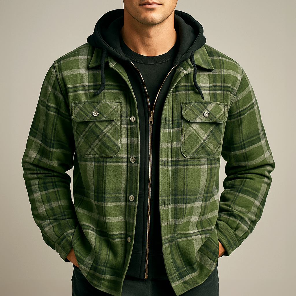 Veste à Capuche en Flanelle Homme Vosges – Surchemise Bûcheron Doublée Zippée à Carreaux