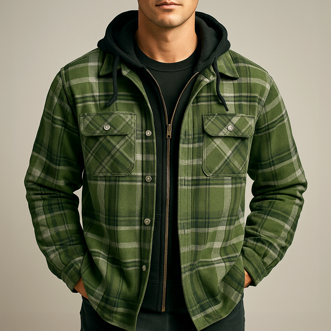 Veste à Capuche en Flanelle Homme Vosges – Surchemise Bûcheron Doublée Zippée à Carreaux