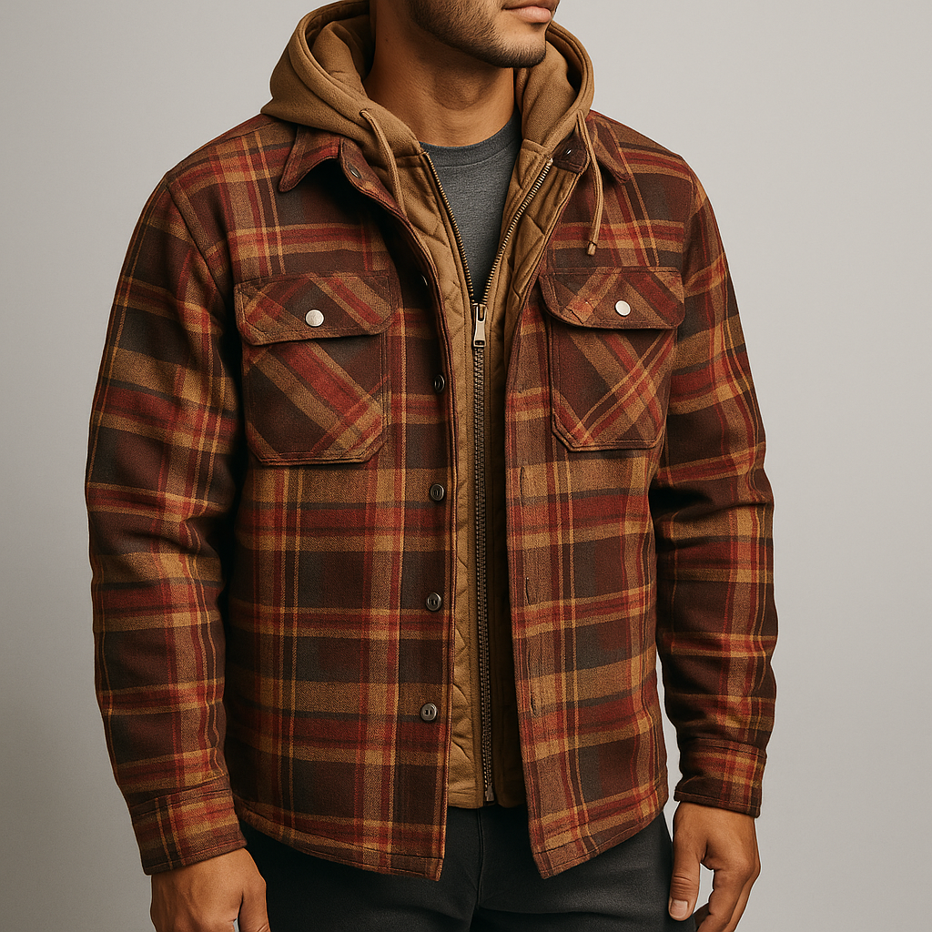 Veste à Capuche en Flanelle Homme Vosges – Surchemise Bûcheron Doublée Zippée à Carreaux