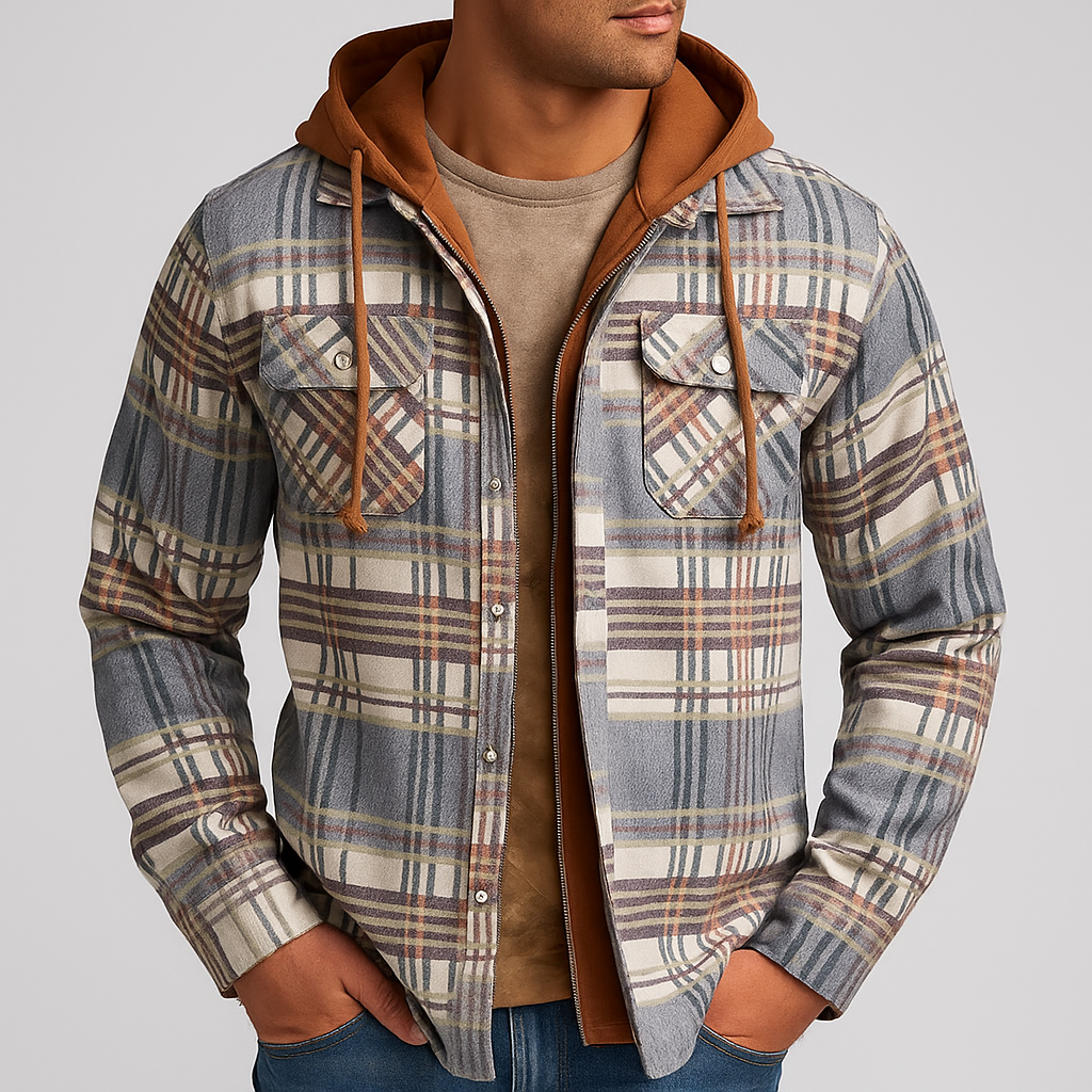 Veste à Capuche en Flanelle Homme Vosges – Surchemise Bûcheron Doublée Zippée à Carreaux