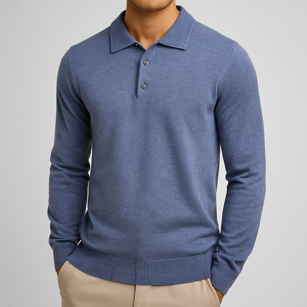 Polo Manches Longues en Laine Mérinos Homme Vernon – Polo Maille Élégant et Extensible