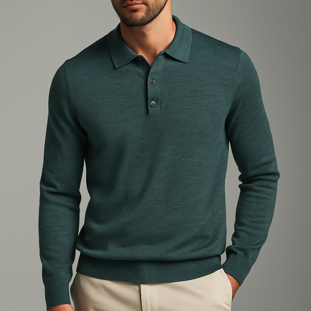 Polo Manches Longues en Laine Homme Bréhat – Polo Maille Chaud et Extensible