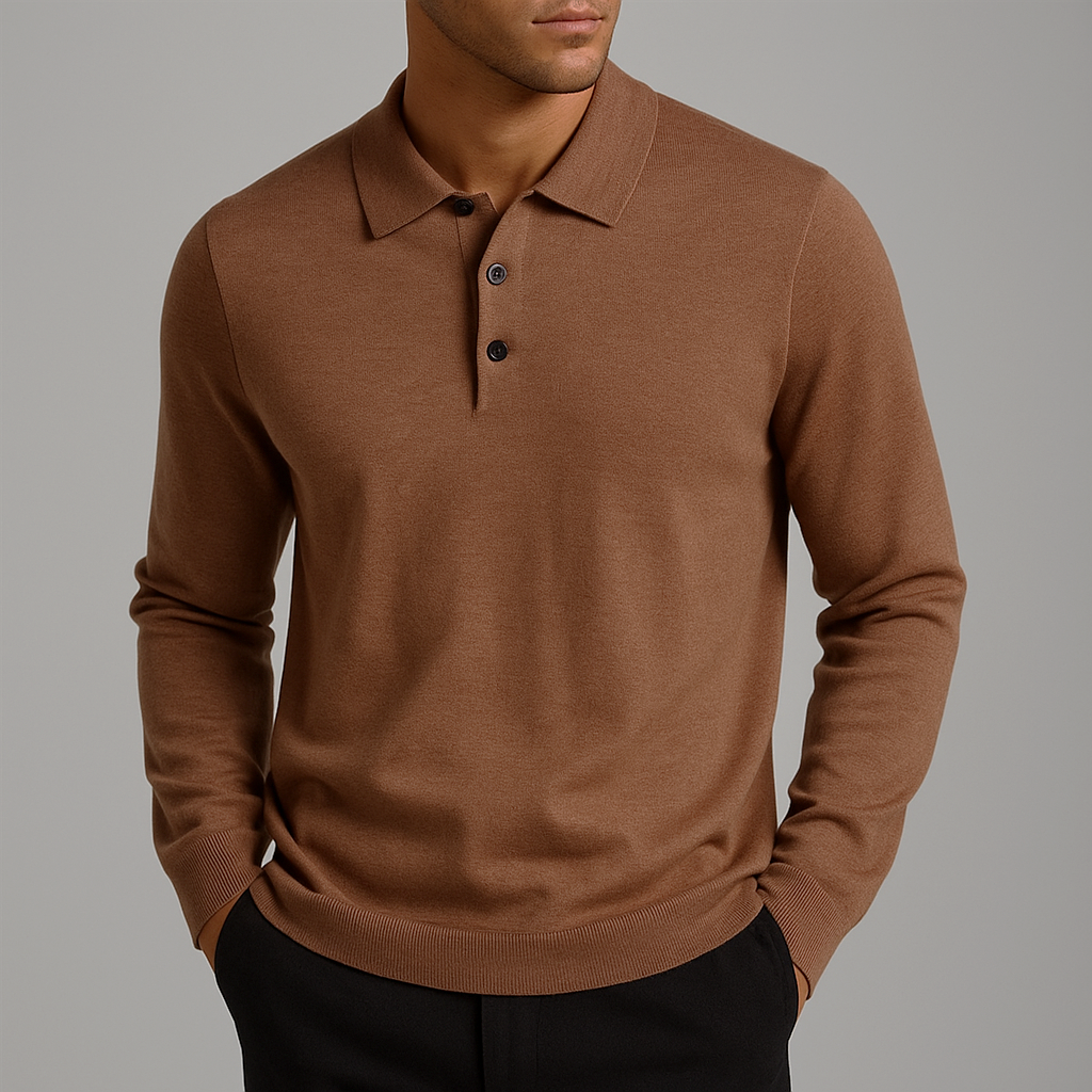 Polo Manches Longues en Laine Homme Bréhat – Polo Maille Chaud et Extensible