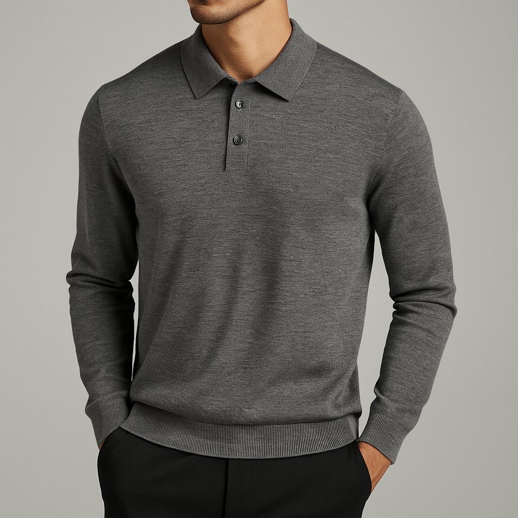 Polo Manches Longues en Laine Homme Bréhat – Polo Maille Chaud et Extensible