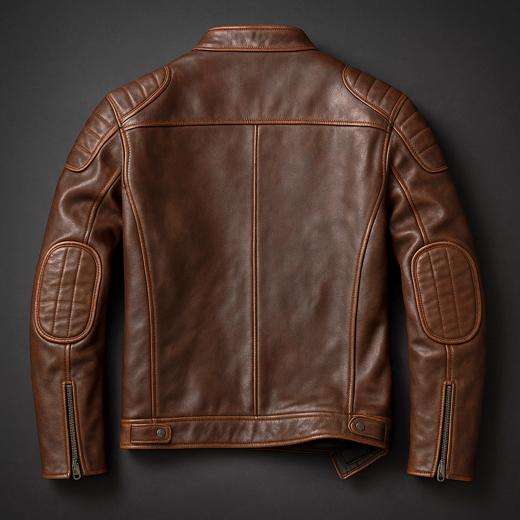 Blouson Motard en Cuir Vintage Homme Bastien – Veste Cuir Patinée Zippée, Doublure Coton Respirante