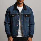 Veste en Jean Trucker Homme Cognac – Veste Denim Délavée à Col en Velours Côtelé
