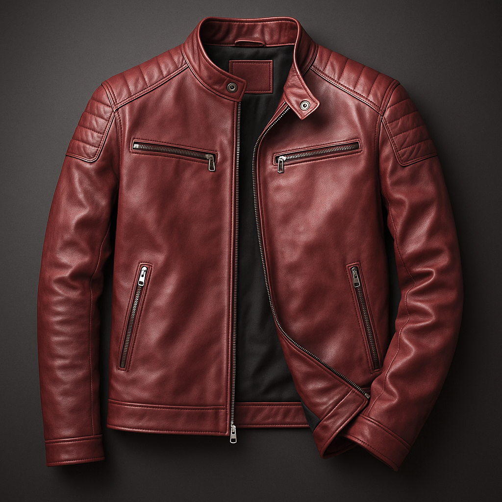 Blouson Motard en Cuir Vintage Homme Bastien – Veste Cuir Patinée Zippée, Doublure Coton Respirante