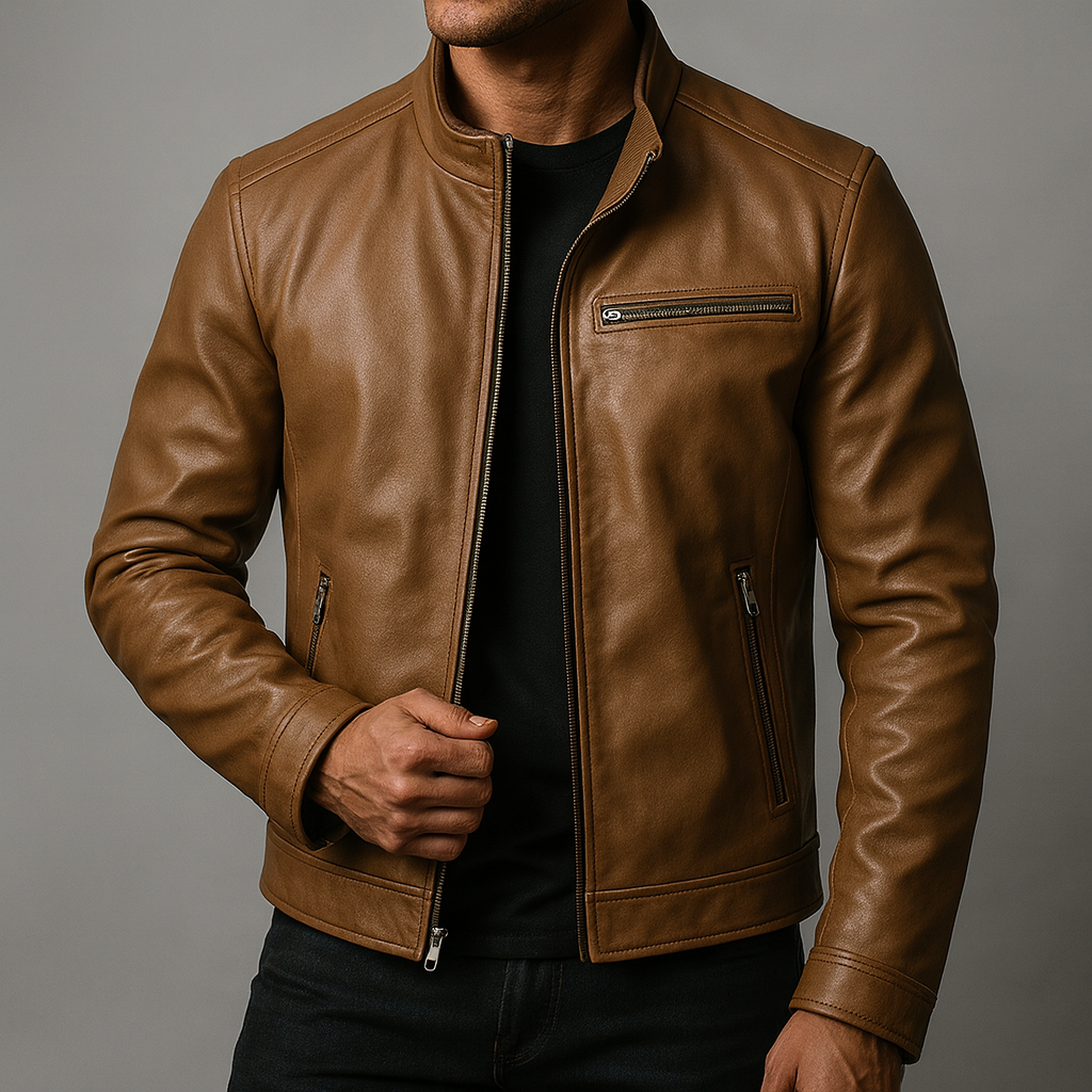 Blouson en Cuir Vintage Homme Constant – Veste Cuir Patinée à Col en Velours Côtelé