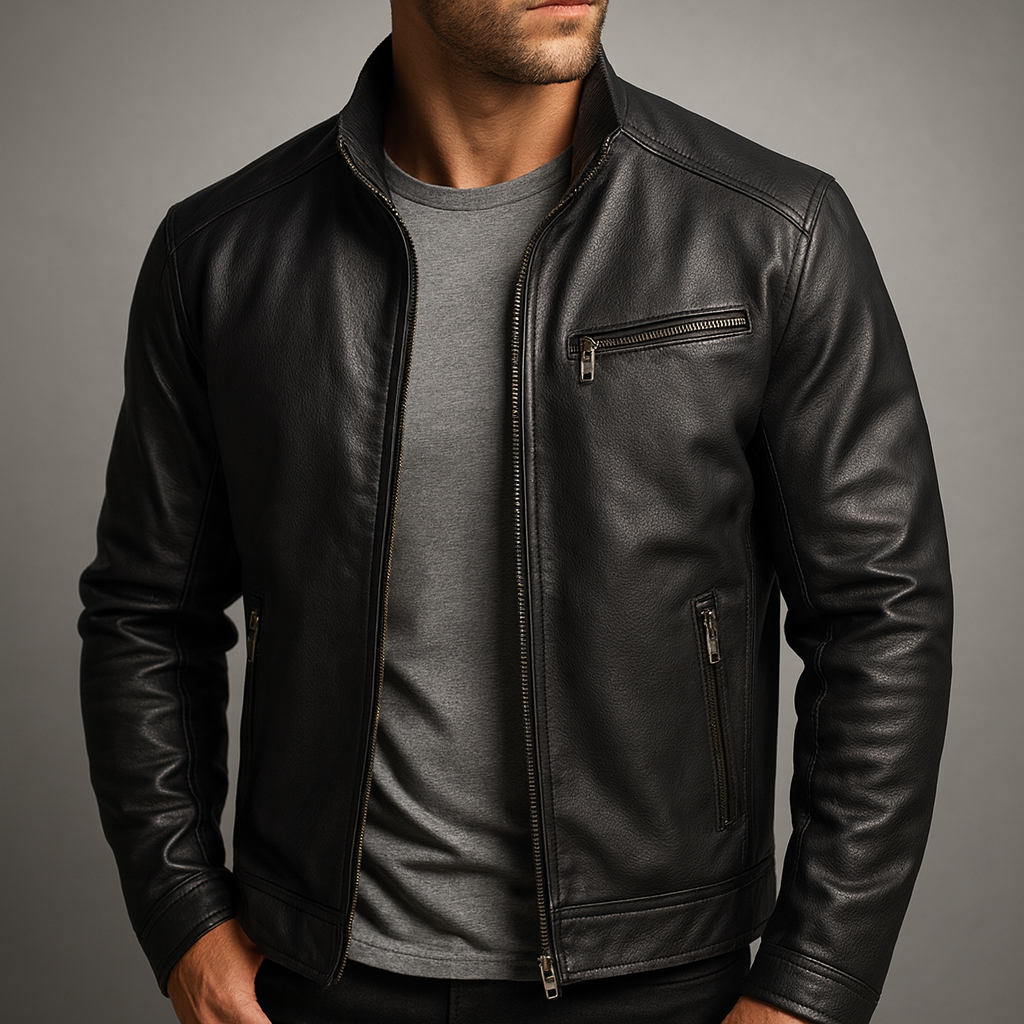 Blouson en Cuir Vintage Homme Constant – Veste Cuir Patinée à Col en Velours Côtelé