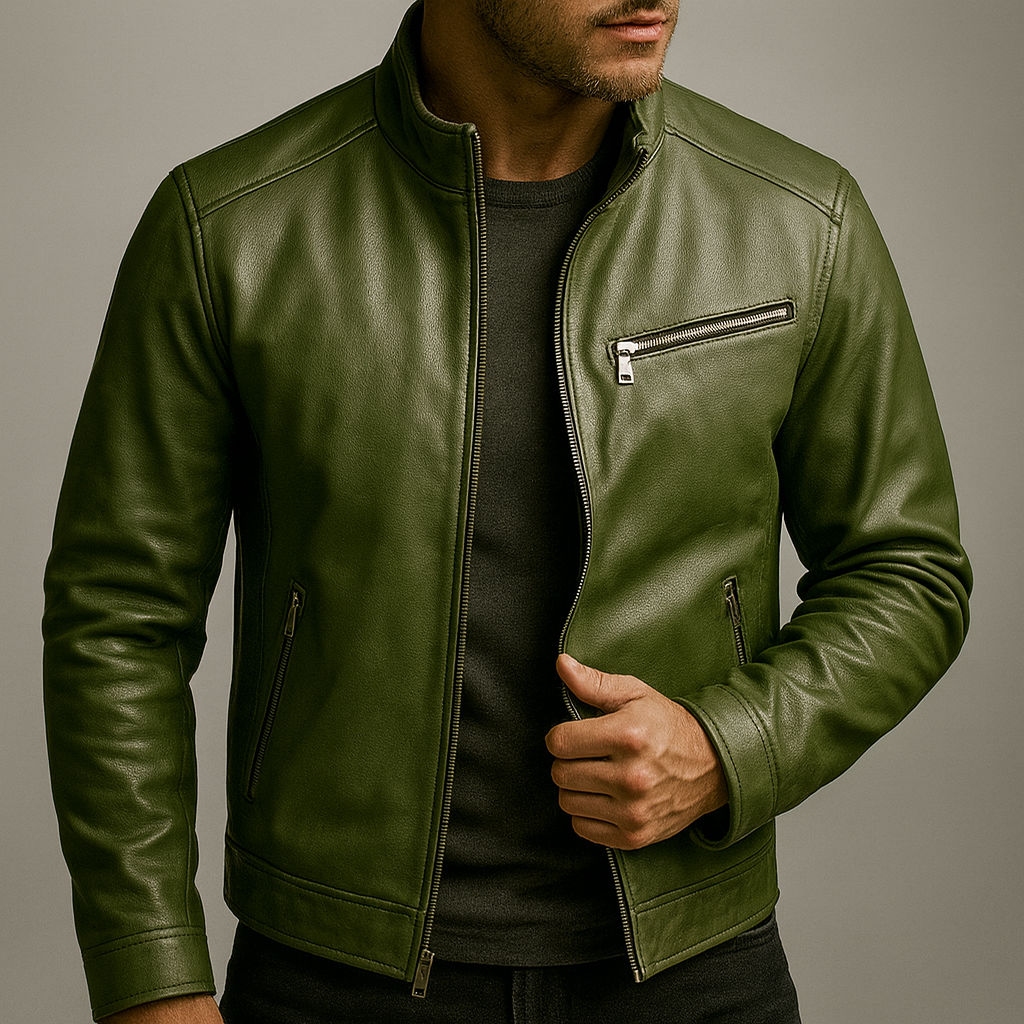 Blouson en Cuir Vintage Homme Constant – Veste Cuir Patinée à Col en Velours Côtelé